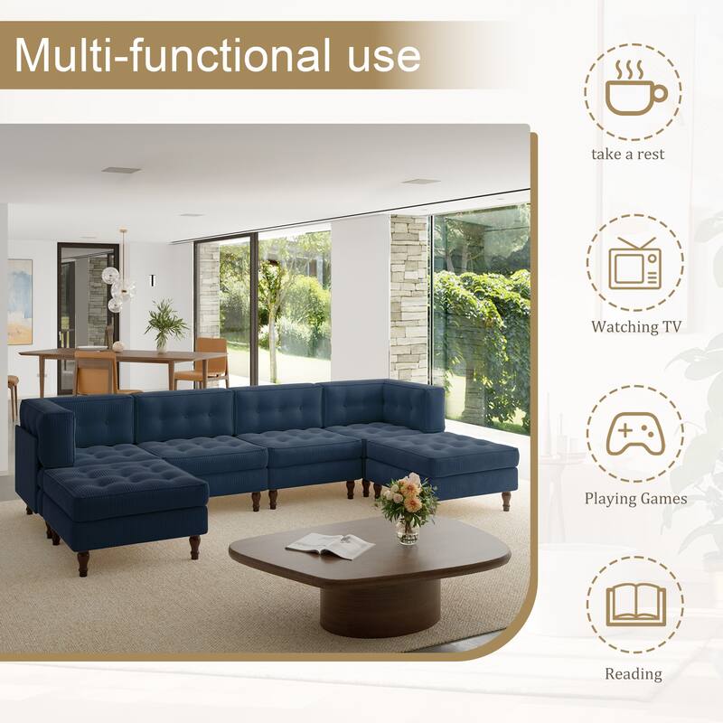 Oversized Modular Sectional Corduroy Fabric Tufted Sofa