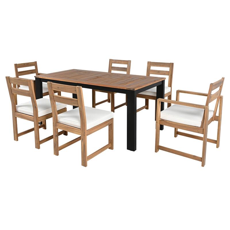 7-Piece Patio Table and Chairs Set with Umbrella Hole, 2 Armchairs & 4 Side Chairs