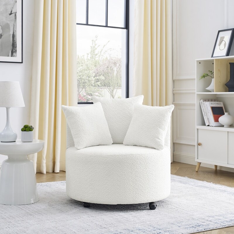 Swivel Barrel Chair with 3 Pillows Leisure Round Accent Armchair