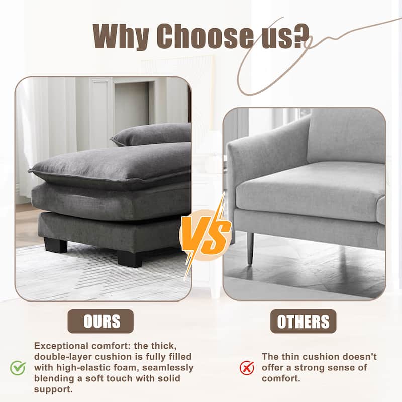 HOMEFUN Chenille Upholstered U-Shaped Modular Wood Frame Sleeper Sectional Sofa with Double Chaise
