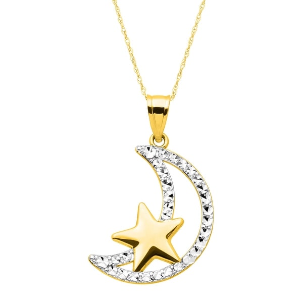 Eternity Gold Moon & Star Pendant in 14K Gold with Rhodium Finish - Yellow