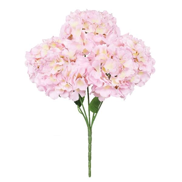 Set of 2 Deluxe Pink Artificial Hydrangea Flower Stem Bush Bouquet 19in