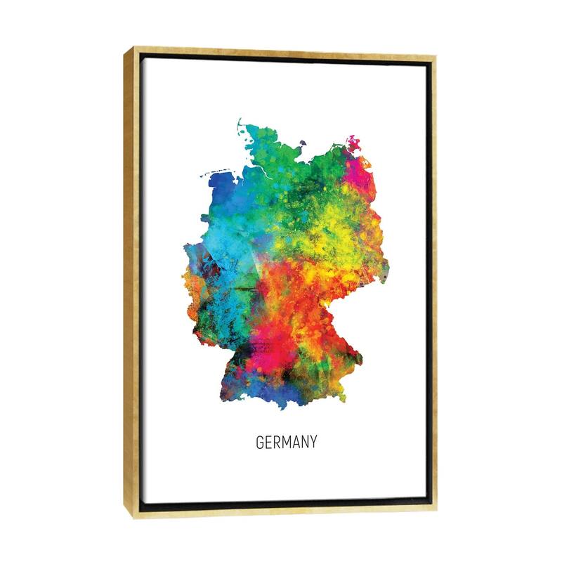 iCanvas "Germany Map" by Michael Tompsett Framed Canvas Print - Gold - 48x32