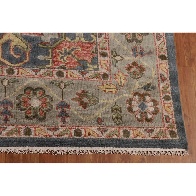 Blue Geometric Heriz Serapi Oriental Area Rug Hand-Knotted Wool Carpet - 9'3"x 11'9"