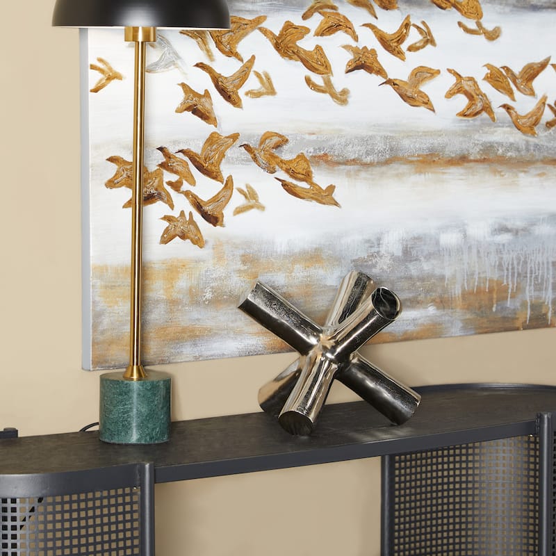 Sleek Aluminum Metal Jack Abstract Sculpture - Gold, Silver, Black - Silver
