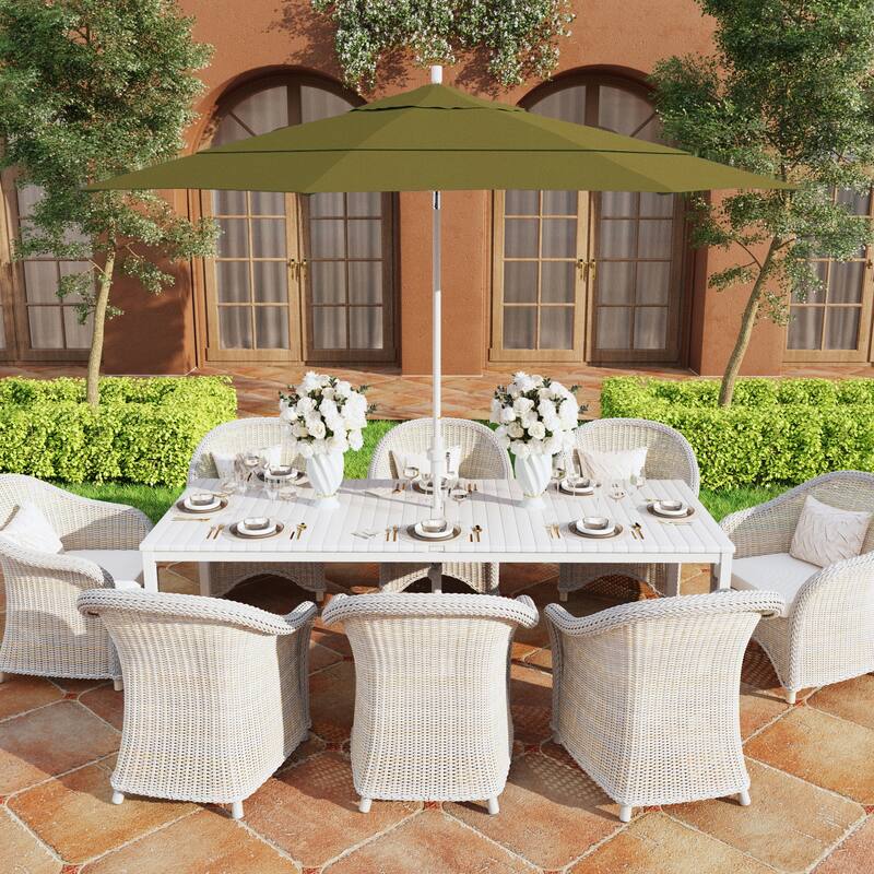 California Umbrella 11' Golden State Series Patio Umbrella White Aluminum Frame Crank Lift Collar Tilt Sunbrella - Spectrum Cilantro
