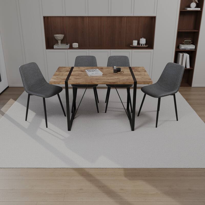 Modern Style 5-Piece Dining Set with Rectangular Table and 4 Square Corner Dining Chairs - Brown Grey