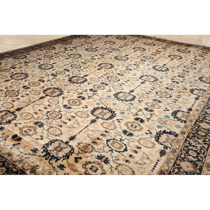 Hand Knotted Mahal Ivory 100% Wool Traditional Oriental Area Rug - 13' 3'' x 16' 9''