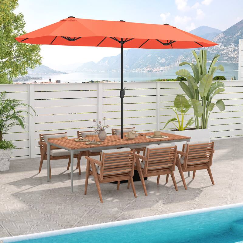13FT Twin Table Patio Umbrella Double Sided with Crank for Outdoor Shade