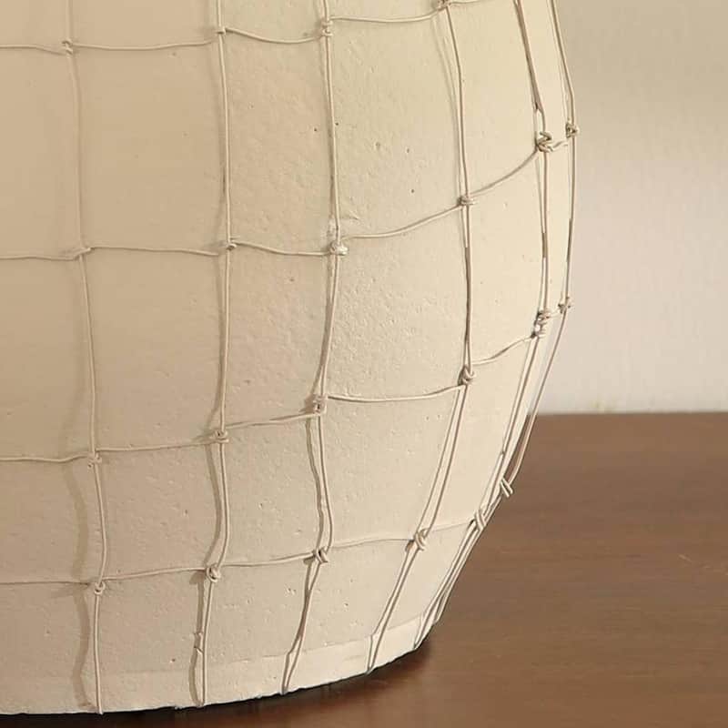 Leianna Handmade Off White Large Terracotta Vase with Wireframe Contemporary Design, Handmade-11.5X11.5X15.5" - Beige