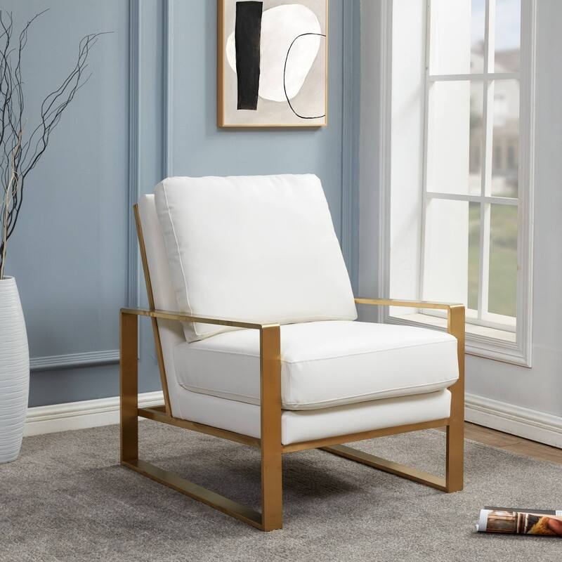Jefferson Contemporary Leather Accent Armchair with Brushed Gold Base, Removable Cushions, and Durable Spring-Supported Seat