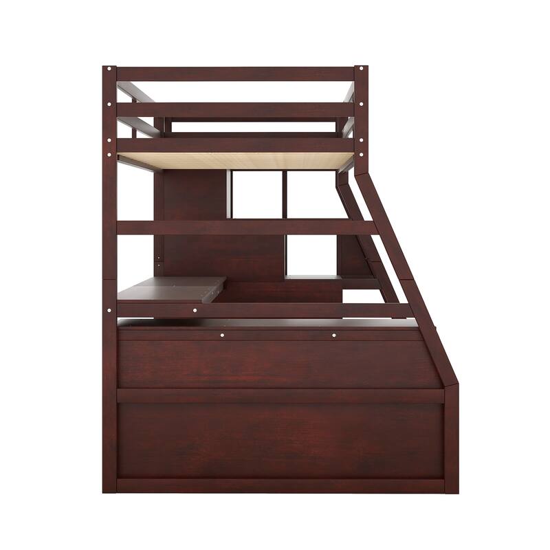 Twin/Full Size Loft Bed with 7 Drawers, 2 Shelves, and Desk for Children's Bedrooms, Small Space, Pinewood Frame
