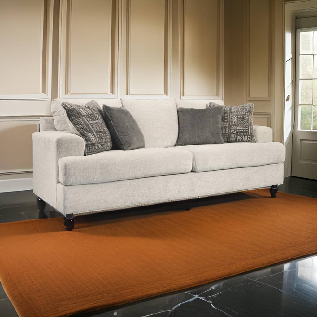 Tren 96 Inch Queen Sleeper Sofa, 4 Jacquard Pillows, Beige Polyester