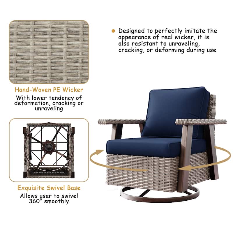 COZYWOR Outdoor Rattan Swivel Rocking Chair With Cushions