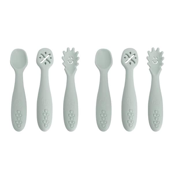 slide 2 of 5, Dreambaby Silicone Scoop, Mash & Twist 3-Piece Cutlery Set, Seafoam, 2 Sets Seafoam Green - Silicone