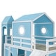 preview thumbnail 14 of 57, House Low Loft Bed with Slide & Tent Solid Wood Kids Loft Bed Frame with Tower and Ladders for Kids Teens Boys & Girls