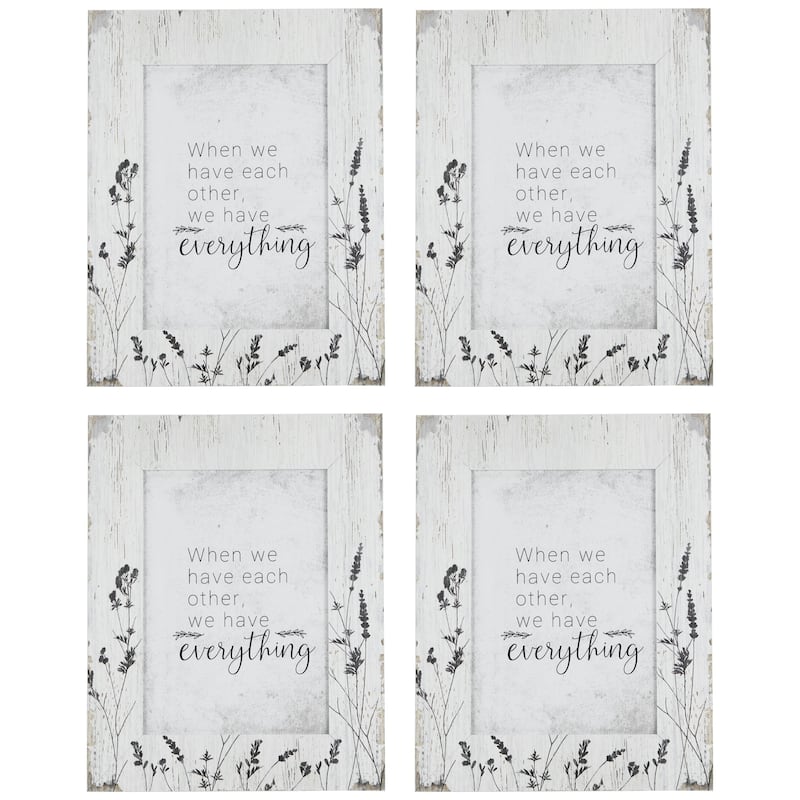 Weathered Floral Picture Frames for 5" x 7" Photo - White - Set of 4