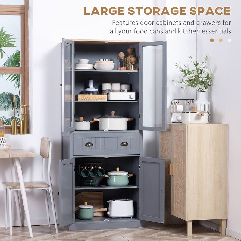 HOMCOM Freestanding Kitchen Pantry, 5-tier Storage Cabinet with Adjustable Shelves and Drawer, Black