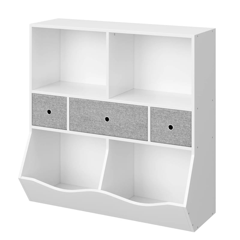 Multifunctional Bookshelf with 3 Drawers and Toy Storage Chest - N/A - White