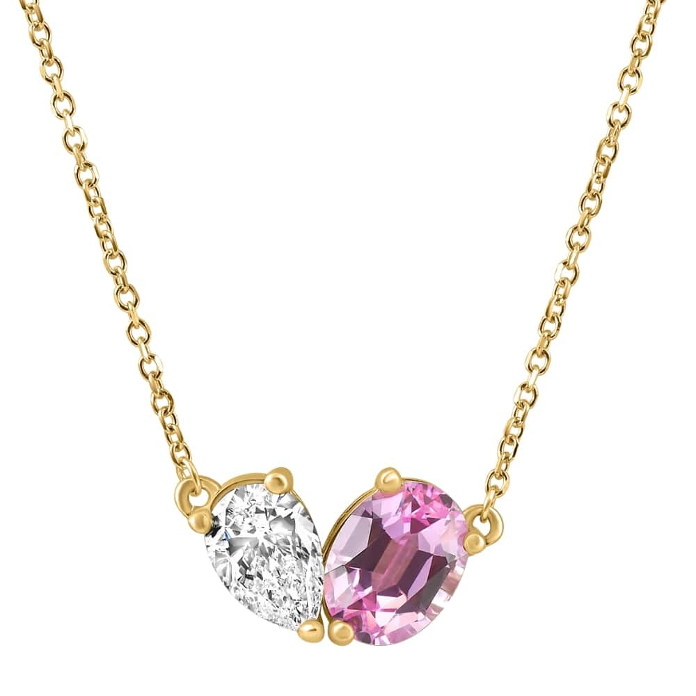Bliss Diamond 1.90Ct Heart to Heart Diamond & Sapphire Pendant Gold 18" Necklace Lab Grown