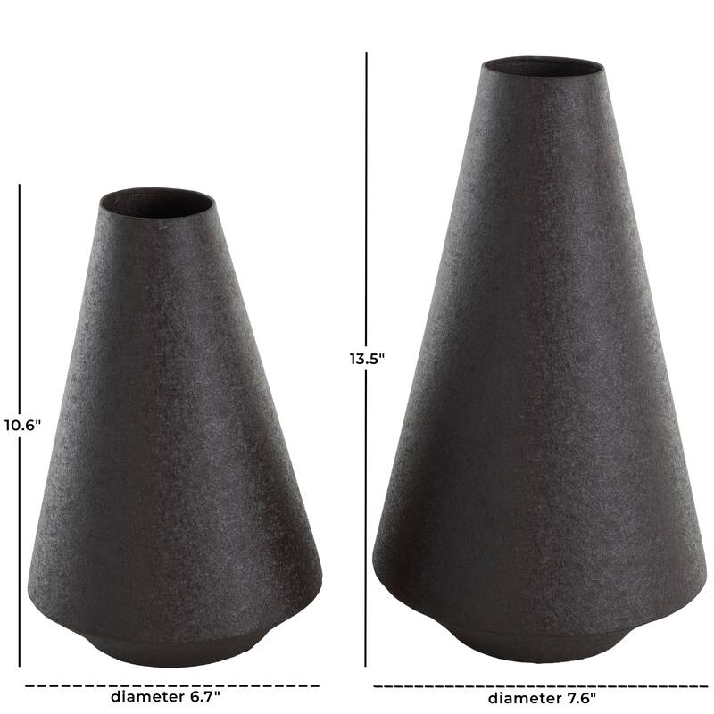 Black Metal Textured Cone Decorative Vase (Set of 2)