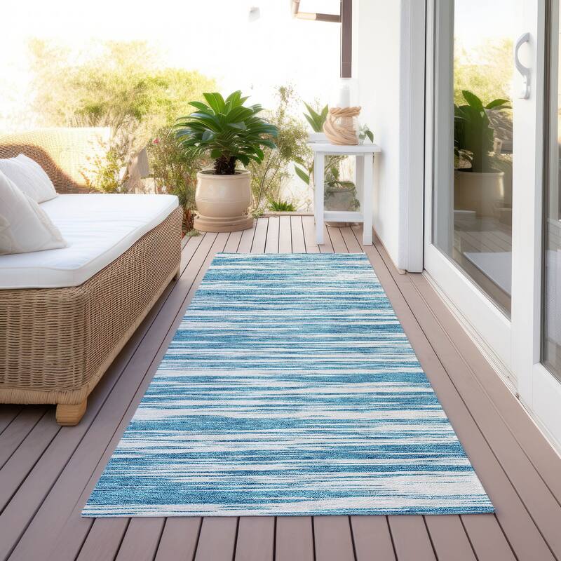 Machine Washable Indoor/ Outdoor Casual Ombre Chantille Rug - Teal - 2'3" x 7'6"