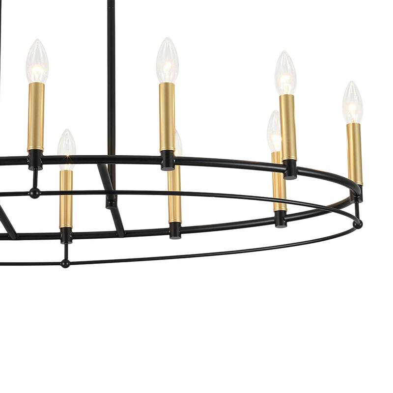 Black Brass 12-Light Large Oval Wheel Candle Style Island Chandelier - 37.5 Inches