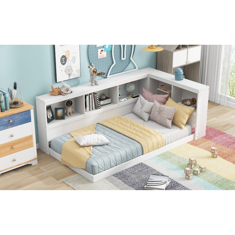 Wood Daybed with Storage Cabinets and USB Ports - White