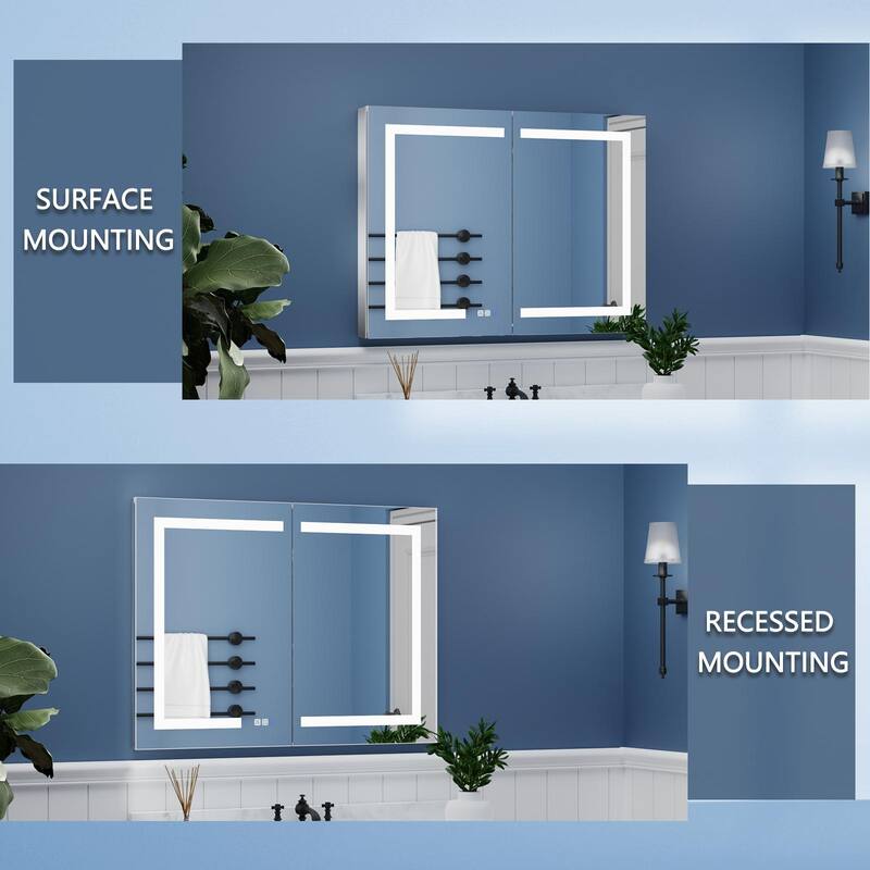 ExBrite 36" x 30" LED Lighted Bathroom Medicine Cabinet with Mirror,Recessed or Surface Mount,Defog