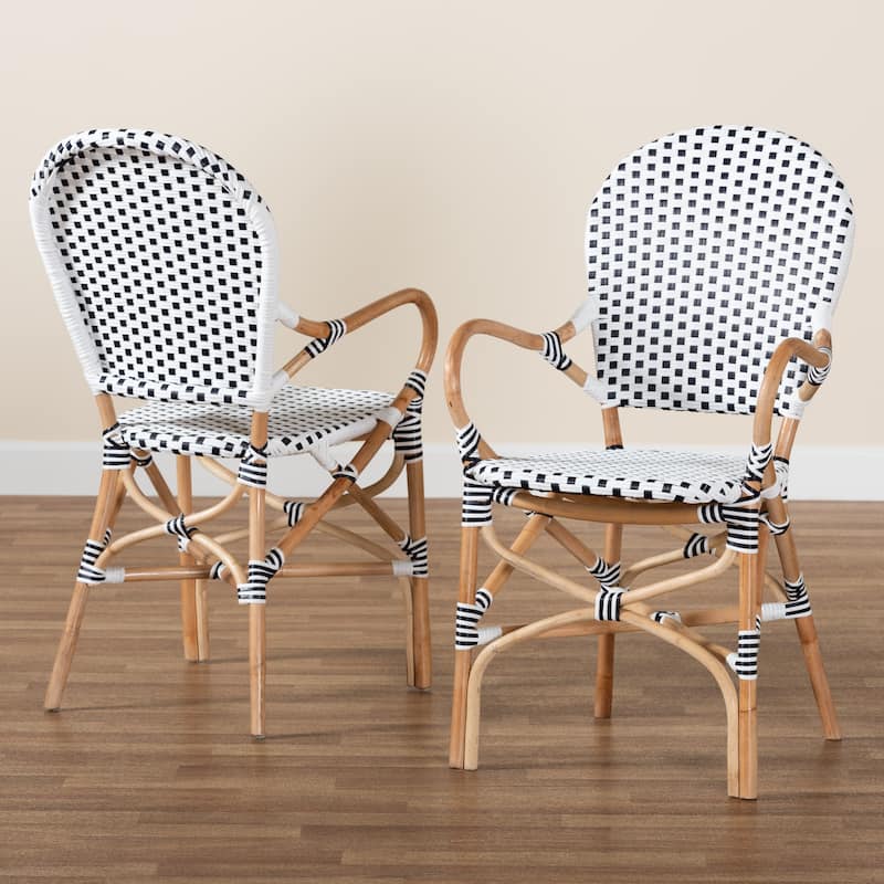 Naila Black and White Weaving/ Natural Rattan Indoor and Outdoor Bistro Chair Set(2PC)