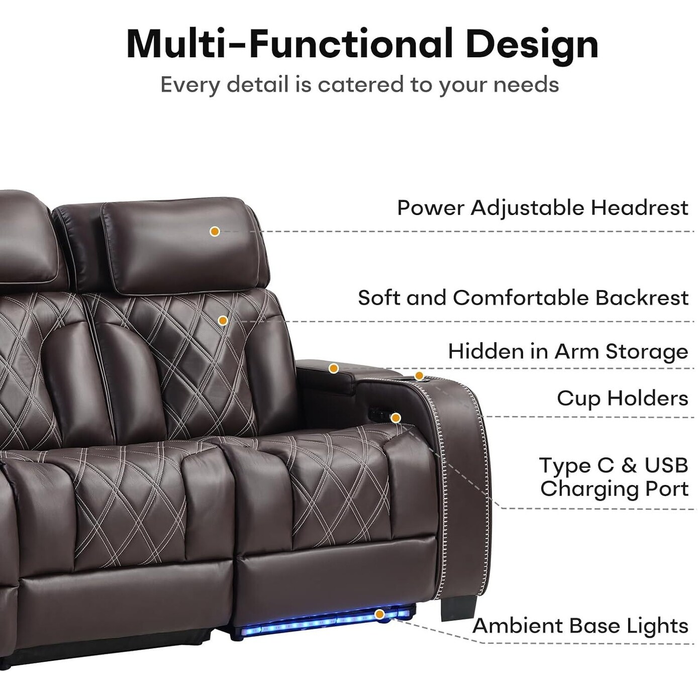 Power Recliner Chair with Adjustable Headrest, Breathable PU