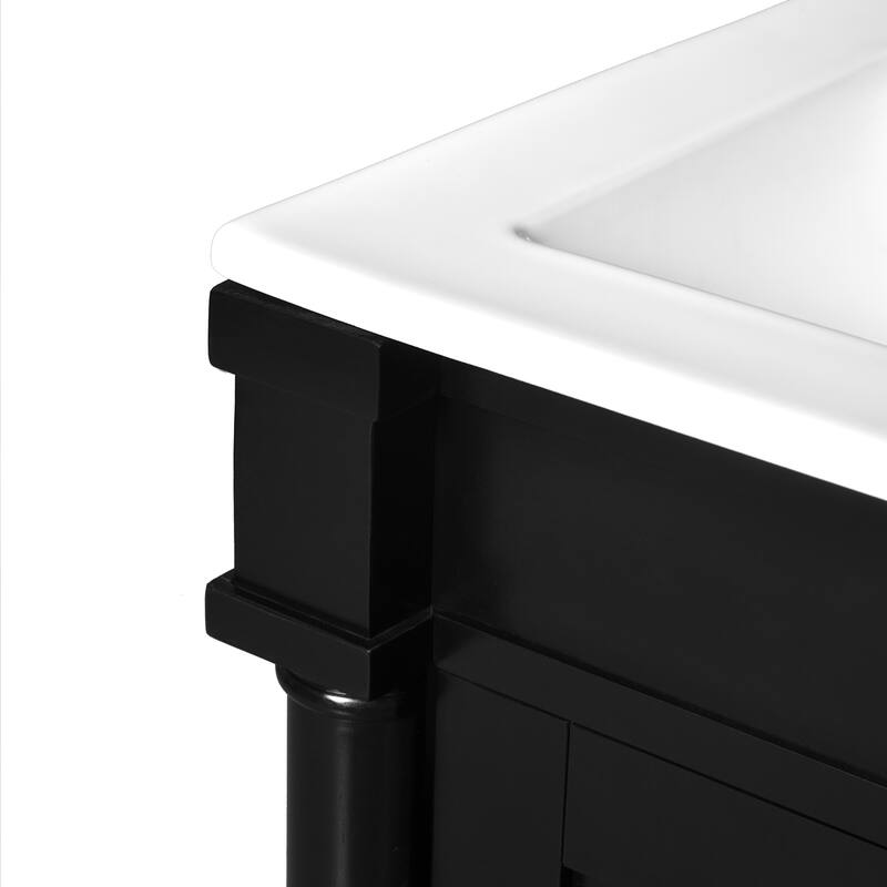 Retro Compact Bathroom Vanity Cabinet Simple Freestanding Single Sink Cabinet with Adjustable Shelf and Black Metal Pull