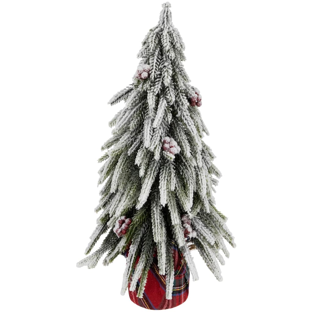 Mini Flocked Downswept Pine with Berries Artificial Christmas Tree - Unlit - 14" - Tabletop