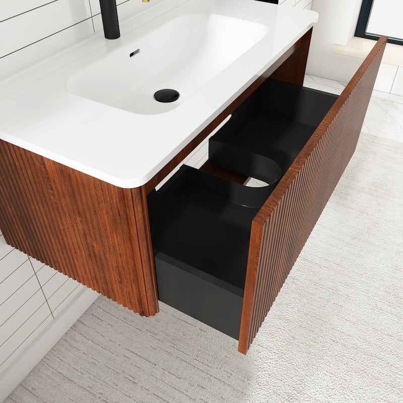 Floating Bathroom Vanity with Glossy White Integrated Ceramic Sink
