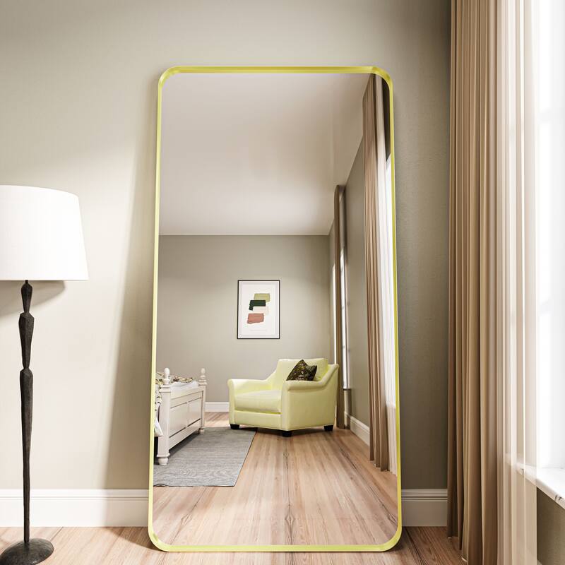 Organnice Rectangular Aluminum Framed Modern Rounded Wall Mount Mirror