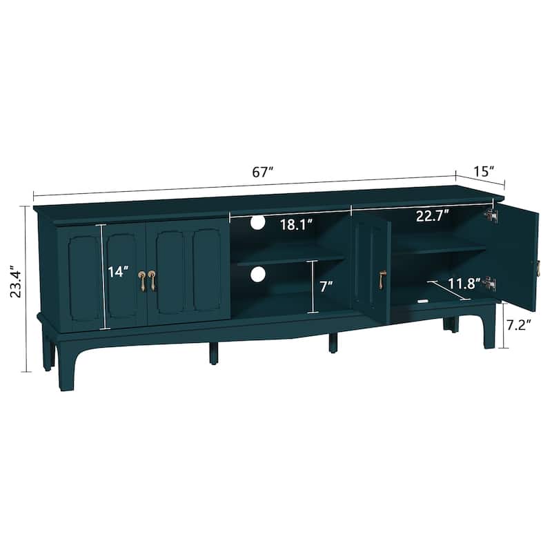 67" Mid-Century Modern TV Stand with Storage Cabinets & Open Shelves