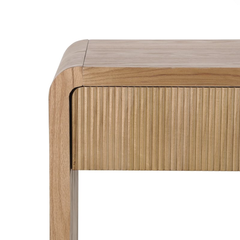 Modern 3-Drawer Console Table with Vertical Slats, Round Edge Design, Perfect for Entryway