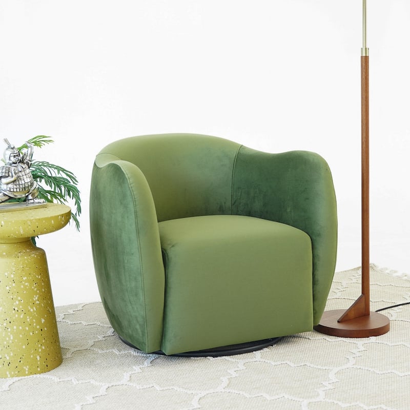GDFStudio - Renee Modern Swivel Chair with Curved Armrests & Velvet Upholstery - 31.9"W - 31.9"W - Green