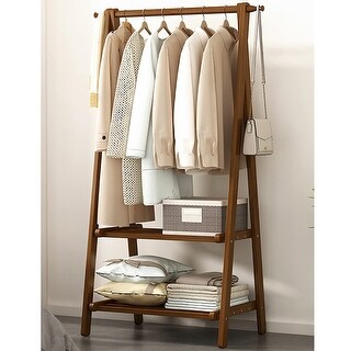 Bamboo Wooden Garment Rack Freestanding Foldable Closet Organizers with ...