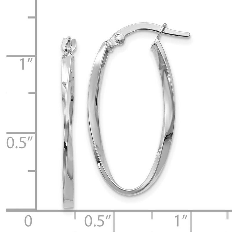 Curata 14k White Gold Hinged Polished Twisted Oval Hoop Earrings (2mm x 30mm)