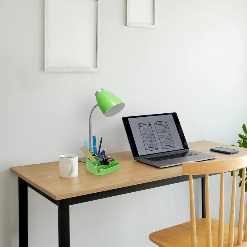 18.5 in. Chrome Finish Table Lamp with Green Shade, Desk Lamp for Writing and Computer Desks