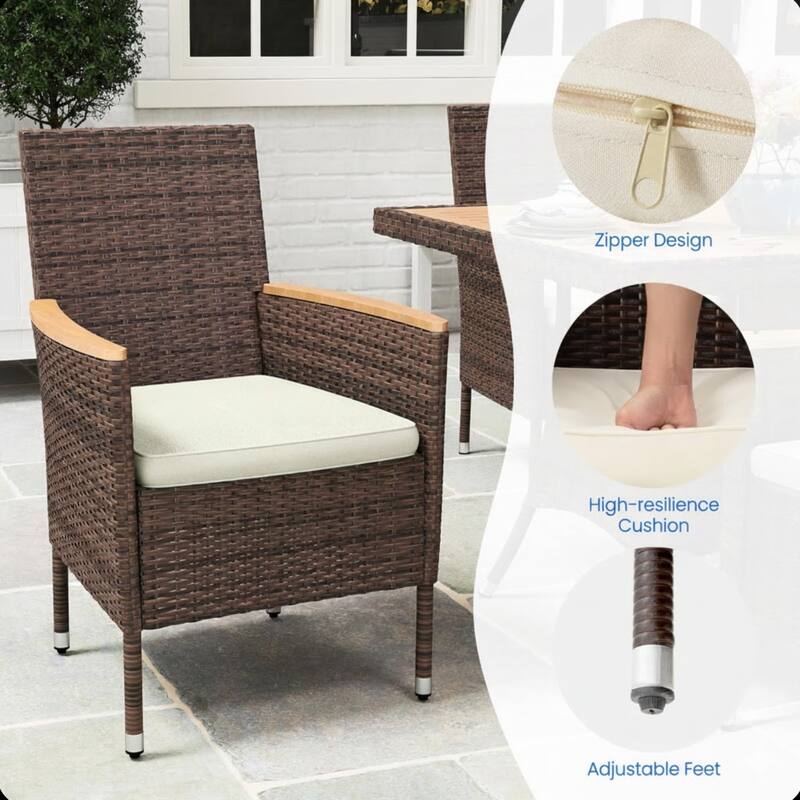 4-Piece All-Weather Brown Rattan Patio Dining Chair