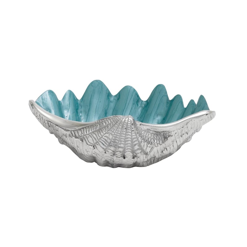 Aluminum Metal Shell Shell Serving Bowl with Enamel Interior - Teal - Roche River Decor - Teal