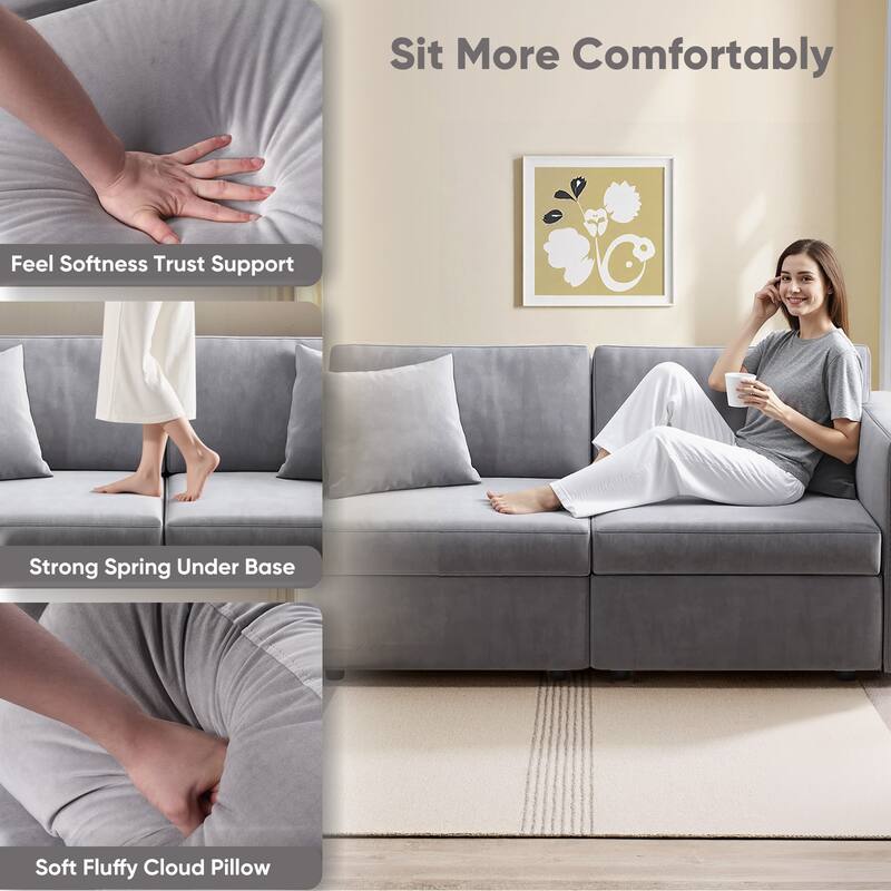 Pocassy Cloud Sectional Couch Upholstered Velvet Couches