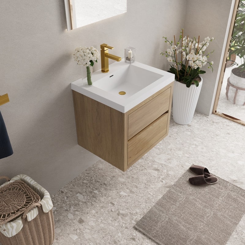Abruzzo 24" Wall-Mount Bathroom Vanity with Stone Resin Top and Dual Soft-Close Drawers
