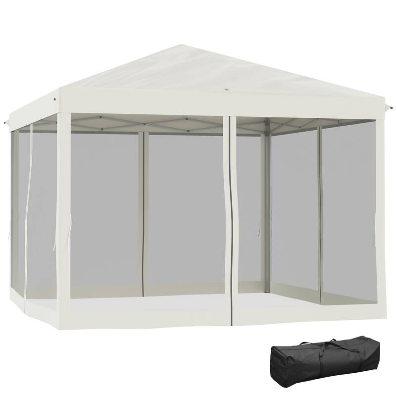 10'x10' Pop Up Canopy Tent with Netting, Adjustable Height Gazebo with Carry Bag for Outdoor Events - Beige