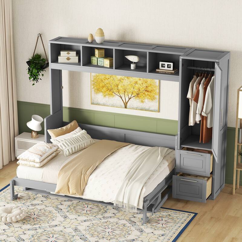 Full / Queen Murphy Bed with Closet and Drawers Space Saving Design
