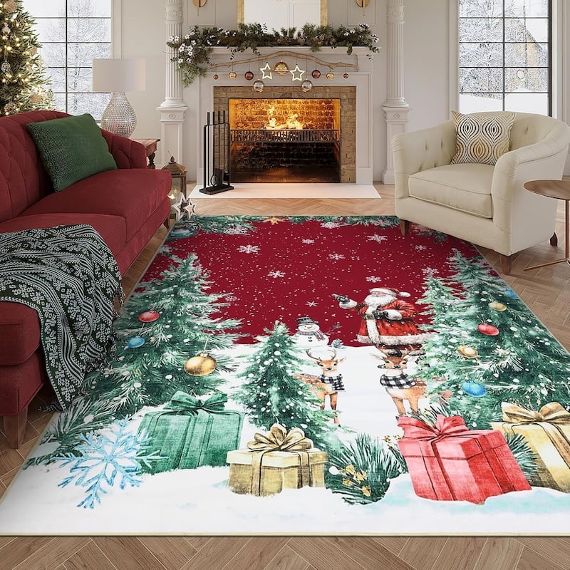 Washable Snowflakes Christmas Area Rug for Bedroom Holiday Decor - 1'6" x 2'6" - Red 9*12ft