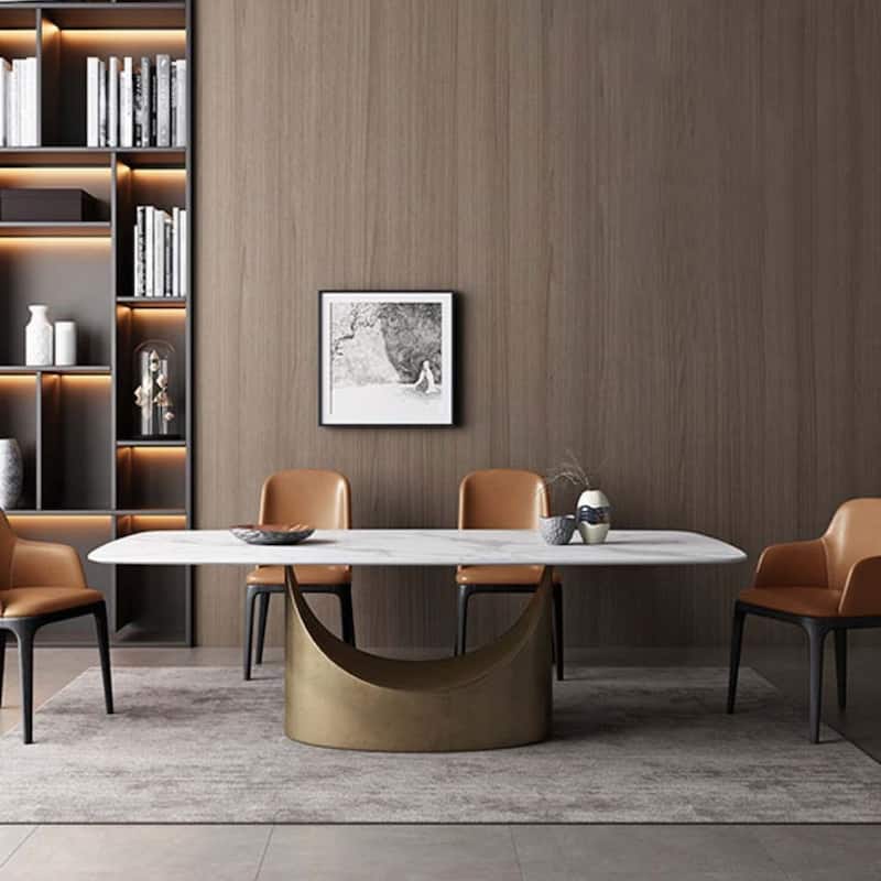 Modern Dining Table with Rectangular Sintered Stone Tabletop, Carbon Steel Leg, Minimalist Kitchen Dining Room Table