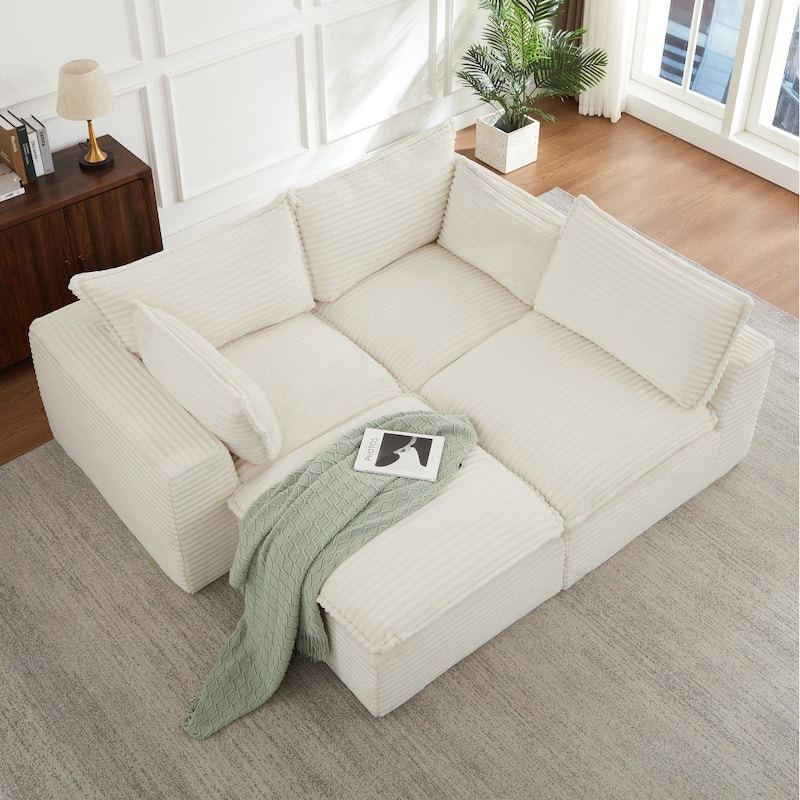 109.4" L-Shaped Cloud Sectional Sofa with Ottoman, No Assembly Required